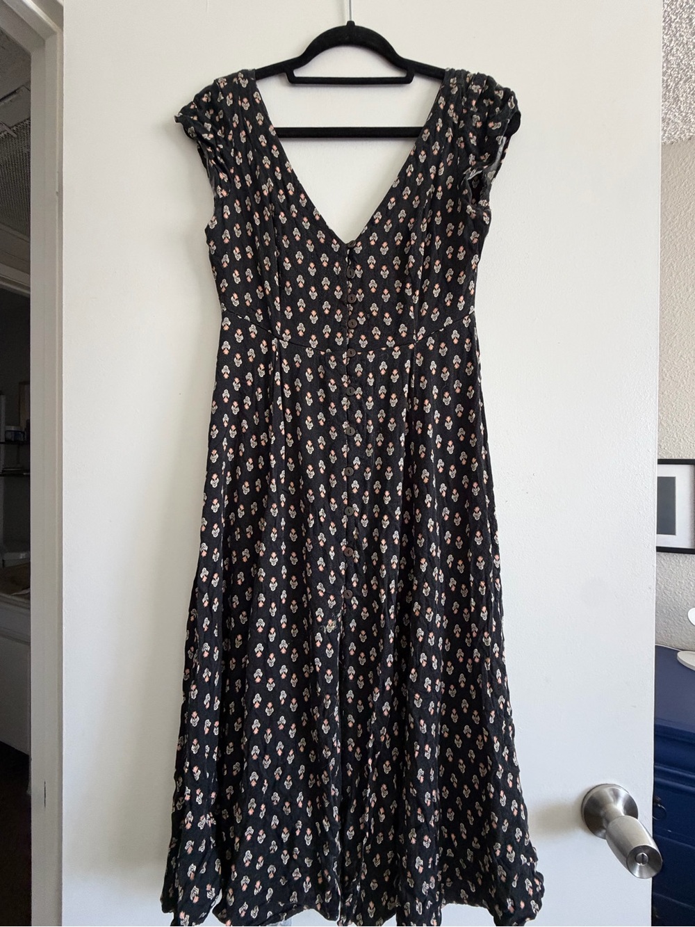 Black Floral V-Neck Midi Dress - Urban Outfitters